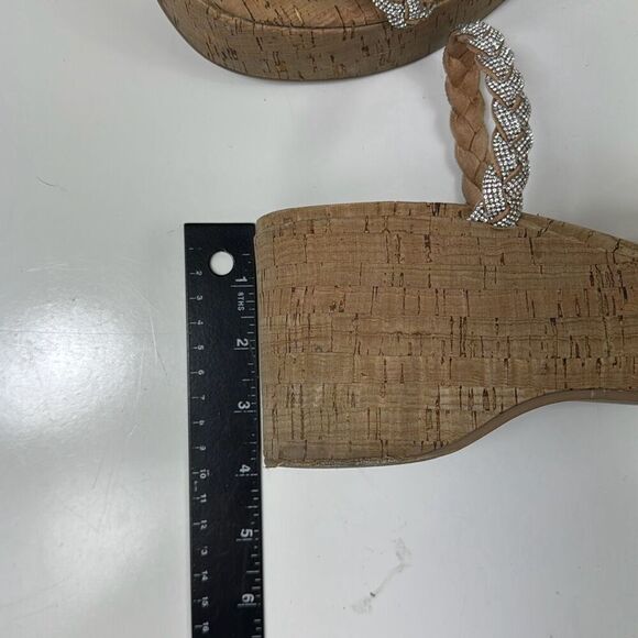 Steve Madden Danya Wedge Sandals Womens 9M Platform Slip On Silver Strap Tan - Picture 8 of 11